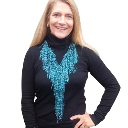 Turquoise Scarf for Women - Chunky Turquoise Necklace - Teal Scarf for Women - Teal BIB Statement Necklace - Lightweight Infinity Jewelry with Fringe - Sparkly Lace Jewelry4