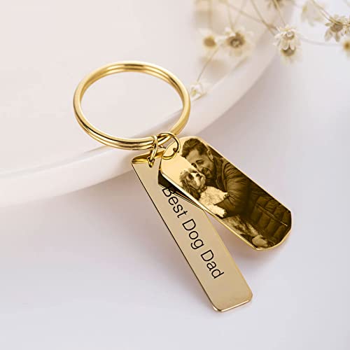 Housefunlife Father's Day Dog Dad Gifts Personalized Custom Keychain Customized Engraved Keychain With Picture For Men Boyfriend (Gold) #TOP2