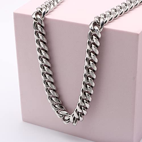 Image of JoycuFF Gifts for Godson from Mom Dad for Birthday Graduation Necklace Inspirational Men Cuban Link Chain Silver Stainless Steel Hip Hop Chain 10MM 18 Inches