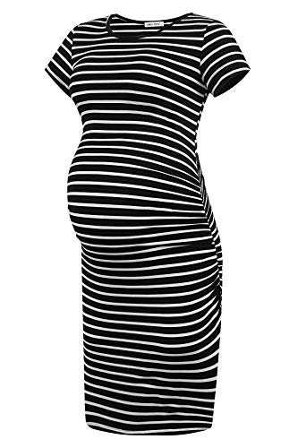 Smallshow Damen Umstandskleid Kurzarm Umstandsmode Kleid Sommer,Black Stripe,M