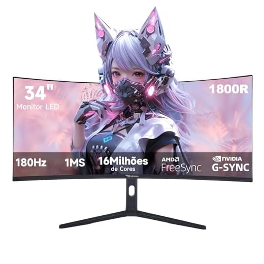 monitor 34 Ultrawide Curvo QHD 3440x1440 180Hz - Tela 1800R,1ms GTG,100% sRGB,FreeSync e G-SYNC Compatível,Suporte em Alumínio Ajustável - Monitor Gamer Ideal para Entretenimento,Trabalho e Jogos