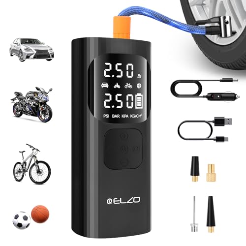 ELZO Elektrische Luftpumpe, Akku Luftpumpe Kompressor Pump Electric 150PSI 7500mAh Tragbarer Akku Kompressor mit Digitale LCD-Bildschirm Pressure mit Autostop Auto für Fahrrad Motorrad Bälle