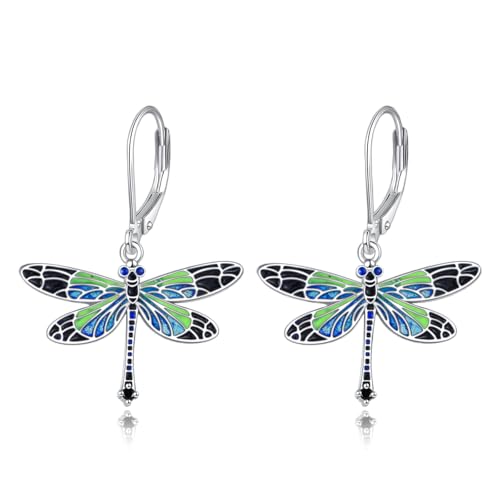 Boucles d'oreilles libellule argent sterling leverback anti-perte