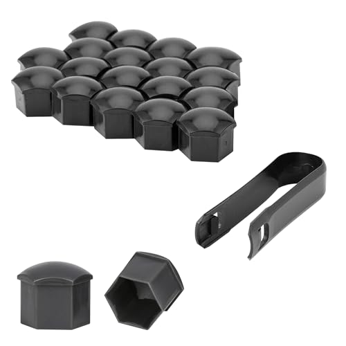 Flaconi 20 Cubiertas para Tuercas De Rueda, Accesorios para Coche, 0,67 Pulgadas, Tapas Protectoras para Cubiertas De Coche, Cubiertas De Tornillos De Rueda con Herramienta De Extracción (Negro)