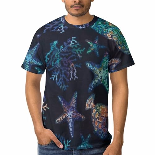 T-shirt col rond homme bleu avec motif étoile de mer élégant pour l'été