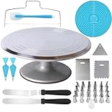 Jninexiu 12 Inch Aluminium Alloy Revolving Cake Stand, Rotating Cake Turntable for Cake, Cupcake Decorating Supplies (35Pcs)