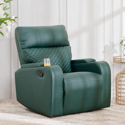 Image of Home Centre | Asher Faux Leather 1-Seater Recliner | Recliner for Living Room | Solid Wood | Green | 2 Year Warranty