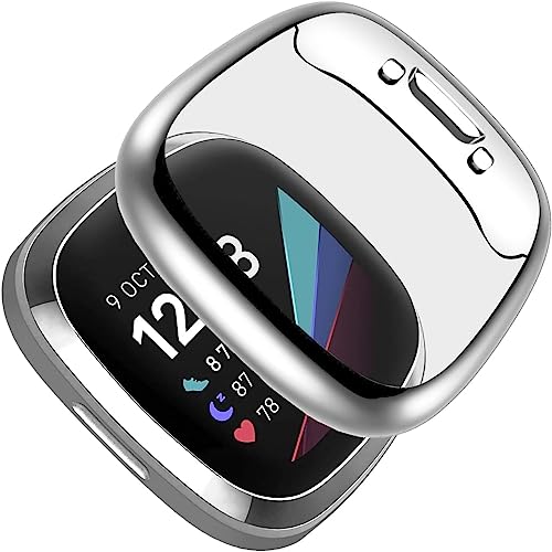 TPU Material Screen Protector Compatible with Fitbit Versa 4 Smartwatch, Full Coverage & Waterproof Replacement Case for Fitbit Versa 4 Watch, Silver