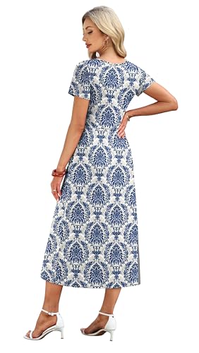 Image of OFEEFAN Summer Dresses for Women Flowy Casual A-Line Midi Dress Beach Vacation Sundresses with Pockets S-2XL