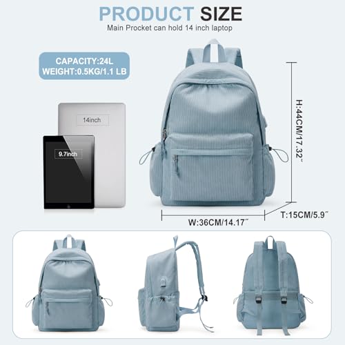 School Backpack for Teens Boys Girls Cute Corduroy Bookbag Classic Casual High School Bag Lightweight College Backpack For Women Men(Blue) - Image 3