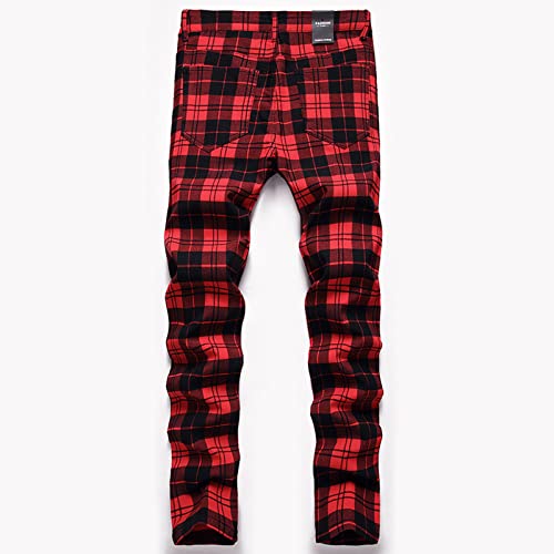 Work Pants for Men 2023 Skinny-Fit Cotton Plaid Printed Jean Trousers Fashion Casual Slim Fitting Denim Pant 20233
