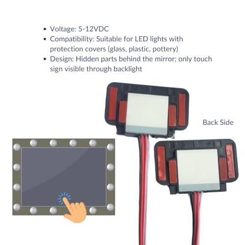 Image of Blackt Electrotech BT80MR (2 PC PACK) Touch Sensor Switch for Bathroom Mirror LED Light - Capacitive Touch Light Switch 5-12VDC Smart Glass Capacitance Sensor Module (3 Amps Single LED ON /OFF)