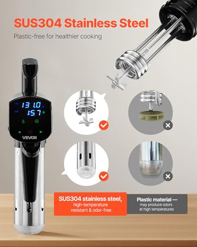 Image of VEVOR Sous Vide Precision Cooker, 1100W Sous-Vide Cooking Machine, Immersion Circulator with LED Digital Display, Secure Clamp Design, Temperature & Timer Control, Professional Sous Vide Cooker