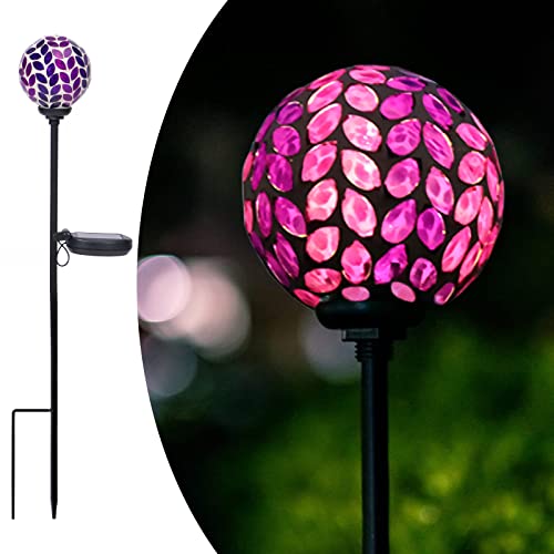 Solar-Gartenstecker Mosaiklichter - Solar-Wegleuchten Mosaikpfähle Crackle Glas Gazing Ball Stake Light Outdoor Hofdekoration (lila) Cover