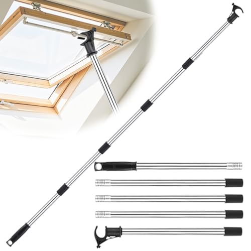 Nimblyne Barre télescopique de 1,86 m pour fenêtre de toit en alliage d'aluminium avec crochet de plafond, design à segments flexibles pour fenêtres de toit et stores