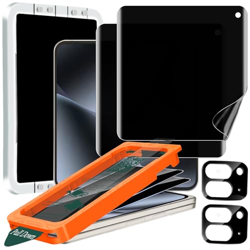 IMBZBK [Auto-Dust Removal] 2 Pack Privacy Screen Protector for Google Pixel 10 Pro Fold 2 Inside Anti-Spy Film + 2 Front Tempered Glass + 2 Camera Lens Protector Accessories with Installation Frame