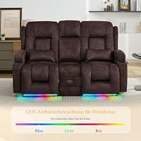LIFTSHA Zweisitzer Relaxsessel Fernsehsessel mit Liegefunktion， Braun | Elektrisch Verstellbar TV Sessel Heimkino Sitze mit Mittelkonsole, LED-Lichter, Heizung & Vibrierende Massage, Samt – Ansicht 8
