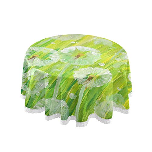 ALAZA Green Dandelion Round Tablecloths Cover Table Cloth Cover Mat Picnic Table Cover Oilcloth Camping Tablecloth Tabletop Dining Room Kitchen Round 60 Inch for Outdoor