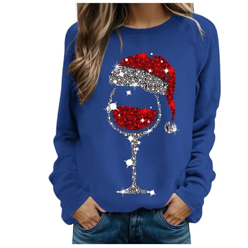 Weihnachtspullover Damen Lustig Weihnachts Pullover Glitzer Weinglas...