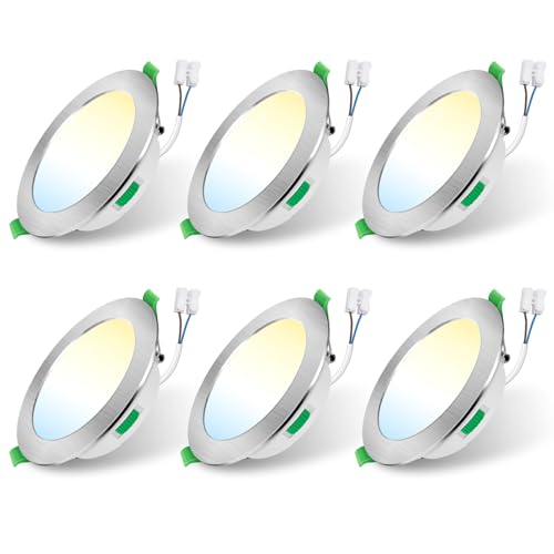 ALUSSO Recessed LED Downlights 6 Pack, Dimmable, Adjustable CCT, IP44, Nickel