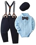 ZOEREA Trajes de Bebé Niño Conjunto de Ropa Peleles Monos con Pajarita + Tirantes Pantalones Bebé Niños Caballero Conjunto para Bautizo Fiesta Boda Azul,3-6 meses