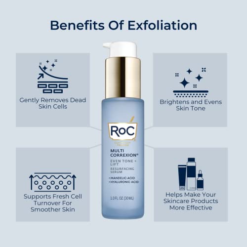 Roc Multi Correxion Even Tone + Lift Resurfacing Serum With Mandelic Acid For Brightening, Even Tone & Post Acne Marks + Hyaluronic Acid For Dry Skin, Non-Comedogenic & Fragrance Free, 1 Fl Oz #TOP3