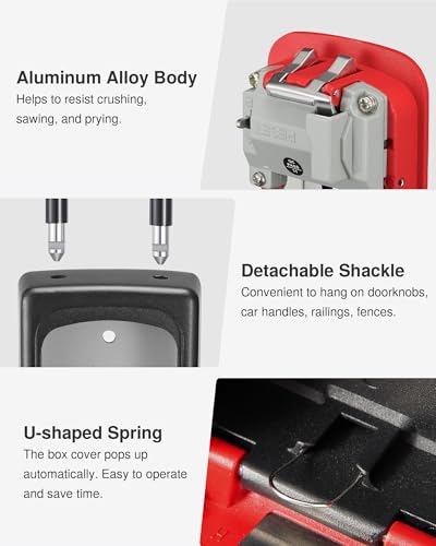 Image of Puroma Large Key Lock Box With Resettable Combination Code, Portable Wall Mount Waterproof Security Safe for Outside Home Office Door Handle House Key, Red (1 Pack)