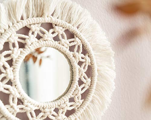 Mkono Mini Round Wall Mirror With Macrame Fringe Set Of 3 Small Wall Hanging Circle Mirror Boho Home Decor For Apartment Living Room Bedroom Baby Nursery,Beautiful Gift Ideas, 2.7''D, X-Small #TOP4