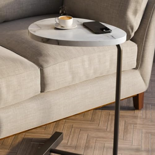 Image of Side Table Stands Couch Side, Swivel TV Tray Table, C-Shaped End Table, Small Center Table for Home Office for Bedroom, Living Room | Closet with Dustproof Door (Flat Table-YZ-08)