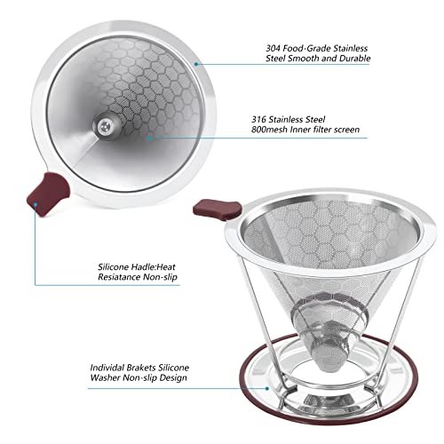 Malihoo Stainless Steel Pour Over Coffee Cone Filter, Honeycombed Cone Coffee Filter With Removable Stand,Paperless Pour Over Coffee Maker,Reusable Pour Over Coffee Filter 1-2 Cup #TOP1