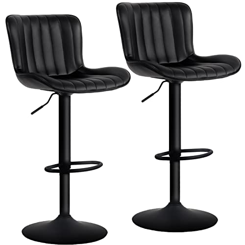 Younuoke Black Bar Stools Set Of 2 Counter Height Barstools Swivel Bar Stools Adjustable Bar Stool With High Back For Kitchen Counter Island #TOP19