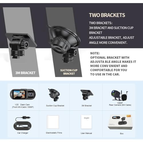 XRC TECH Câmera de painel de 3 canais, DVR de carro de três vias frontal interna traseira, 4K + 1080