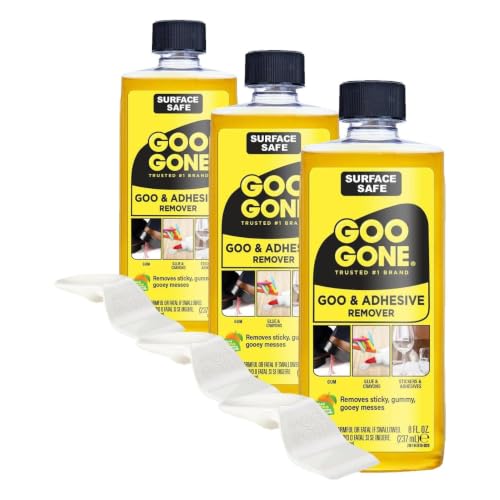 Image of Goo Gone Original Liquid - 8 Ounce - Surface Safe Adhesive Remover Safely Removes Stickers Labels Decals Residue Tape Chewing Gum Grease Tar Crayon Glue (Pack of 3)
