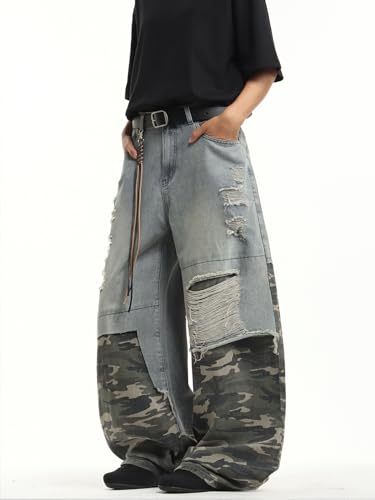 Image of DFGIGT Mens Baggy Jeans Wide Leg Denim Pants Y2k Loose Fit Streetwear | Hip Hop,Vintage 2000s,Jinco Jeans,Straight Leg,5 Pockets