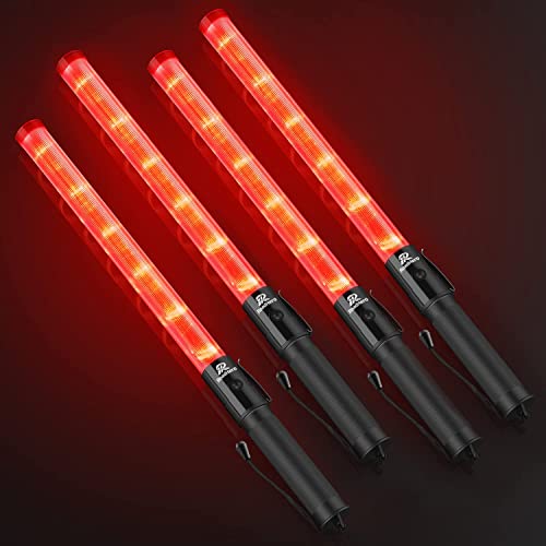 RoadHero 4 Pack 21 Inch LED Traffic Wand with 2 Flashing Modes Red