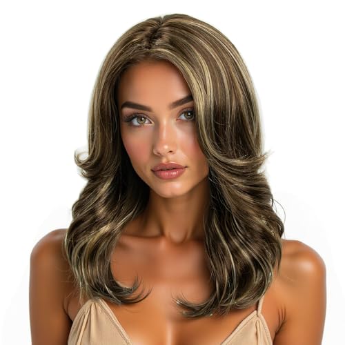 Image of 70s Brown Highlight Disco Wig Farrah Fawcett Wigs for Women Lady Natural Synthetic Full Wigs Vintage Cosplay Costume Hair Wig (mixed brown)