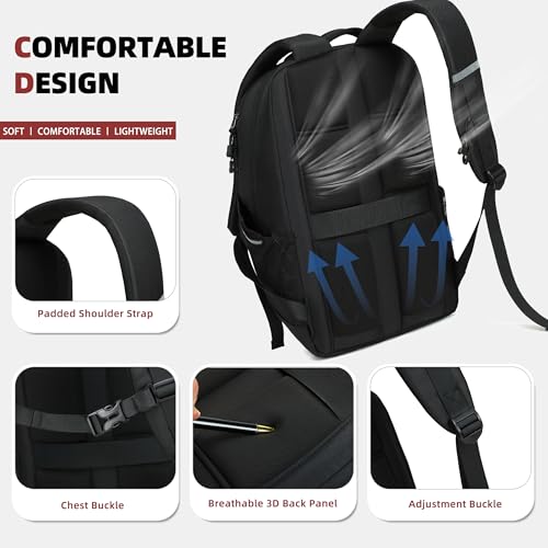 AO ALI VICTORY Women's Laptop Backpack 15.6 inch,Travel Backpack for Men,College Bookbag, Lightweight Outdoor Sport Hiking Back Pack, Everyday Daypack, Black4