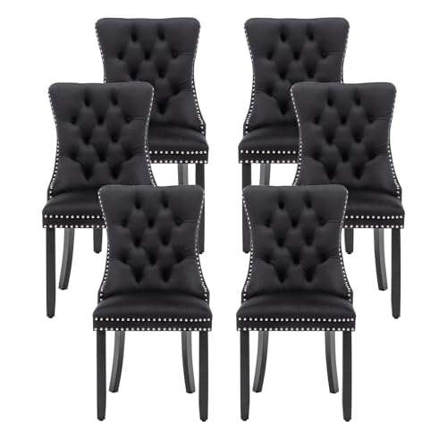 Image of Velvet Dining Chairs, Tufted Kitchen & Dining Room Chairs, Black, Set of 6