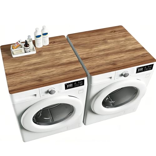 NYZE 2 PCS Wood Color Washer and Dryer Covers For The Top 25.6' x 25.6' Non-slip Dust-Proof Washing Machine Top Protector Mats for Laundry Room Kitchen