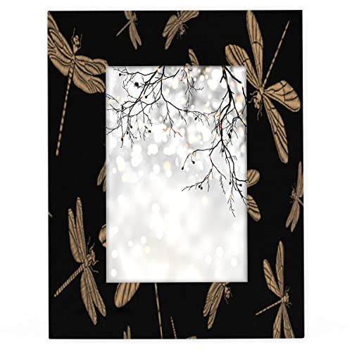 Pardick Cadre photo libellule en bois pour table et mur - Affichage photo de 10 x 15 cm avec passe-partout ou 12,7 x 17,8 cm sans passe-partout - Décoration d'intérieur (animal mignon noir)