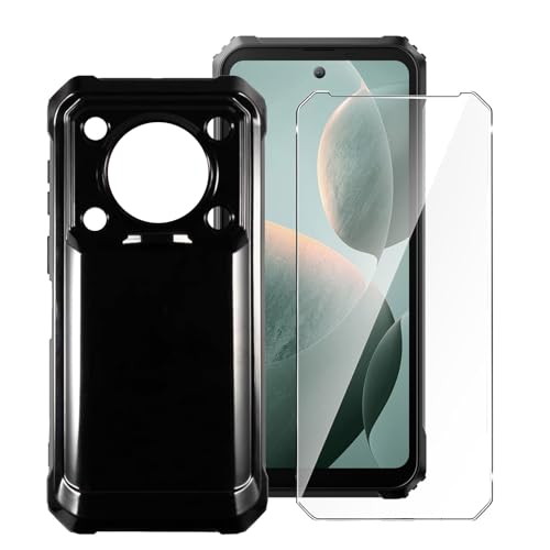 LYZXMY Case for Oukitel WP36 + 1 x Tempered Film Glass Screen Protector - Black Silicone Soft TPU Cover Shell for Oukitel WP36 (6.52")