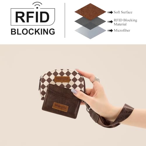 Image of Wrangler KeyChain Wallet Checkered Wristlet Wallets for Women Western Dual Pouch Wristlet Credit Card Holder Wallet