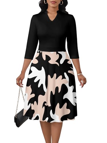 Image of PinkPatty Women's Casual A-line Midi Dresses 3 /4 Sleeve V Neck Fit and Flare Dress with Pockets
