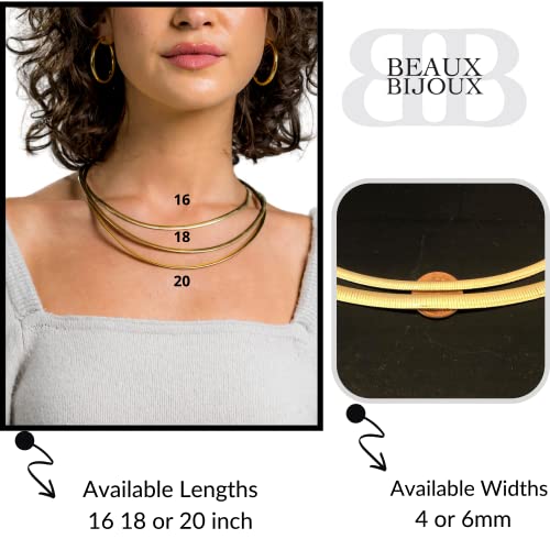 Beaux Bijoux Gold Chain Necklaces for Women | Herringbone, Paperclip, Omega Chains | Gold Plated Silver | Women's Trendy Layering Necklaces | Choose Width and Length | Gold Necklaces for Women4