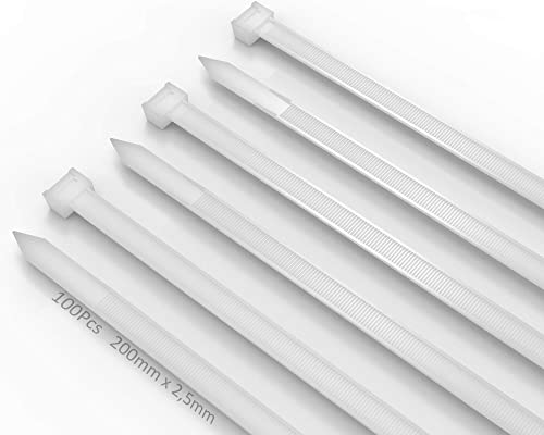 Rislant Collier de Serrage Plastique 100 Pièces 200 mm x 2,5 mm Attache Plastique Serre Cable Ties Serre Flex pour Le Bureau à Domicile Autobloquant Collier Blanc