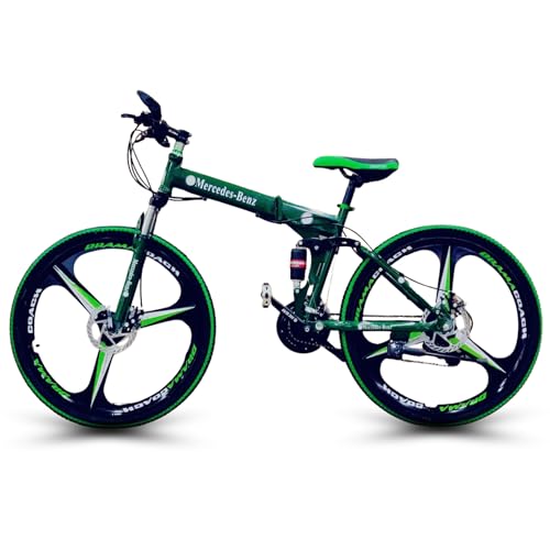 Image of Merceds Benz 26 Inch Gear Cycle for Boys and Adults with 21 Speed Gears Dual Suspension Folding Frame Daily Commute Fitness School and College Use City Ride Foldable Bicycle (Green)
