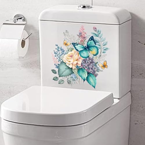WC Aufkleber, Pfingstrose Schmetterlinge Badezimmer WC Sitz Deckel Abdeckung Abziehbilder Wasserdicht Selbstklebend Wandaufkleber für Badezimmer Dekor Toilettendeckel Abziehbilder