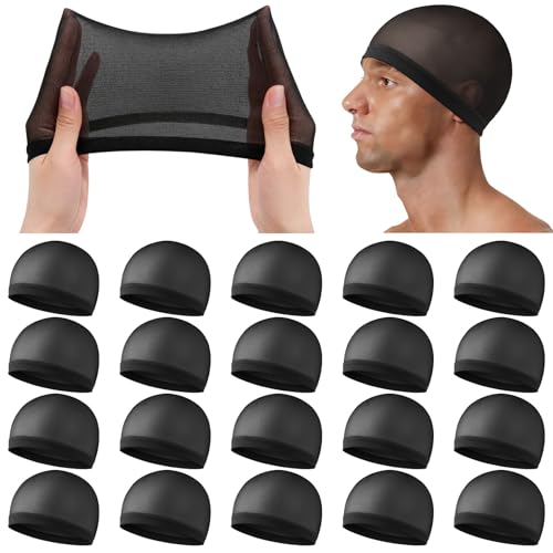 Stocking Wave Caps for Men Adult Stretchy Nylon Skull Cap 10/20/50Pcs Wide Anti-Slip Breathable Sleep Waves Cap for Man Women (Black-20)