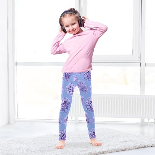 ALAZA Girls' Leggings Children's Yoga Pants Skinny Printed Dance Hyacinth Flowers Purple Comfortable 4T3