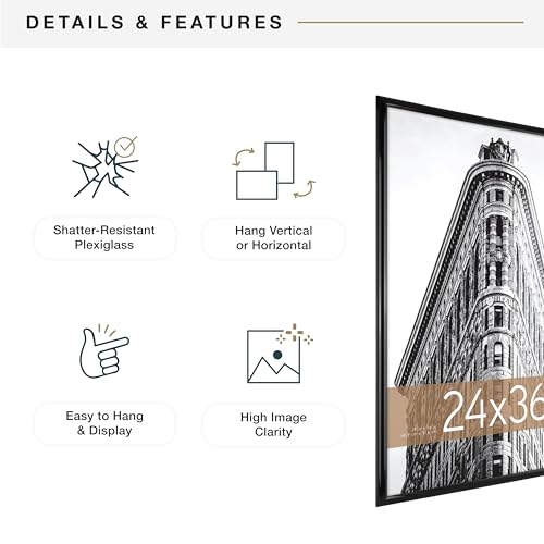 MCS Trendsetter 24x36 Poster Frame Black High-Gloss, Vertical & Horizontal Wall Hanging Large Picture Frame for Photos, Posters & Art Prints (2-Pack)